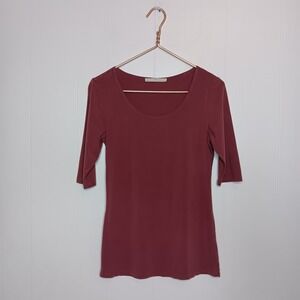 Peruvian Connection Shirt Size S Maroon Scoop Neck Pima Cotton Luxury Basic Top